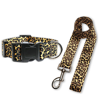 Pawsindia Cheetah Printed Nylon Collar & Leash set for Dogs - Large/ X-Large